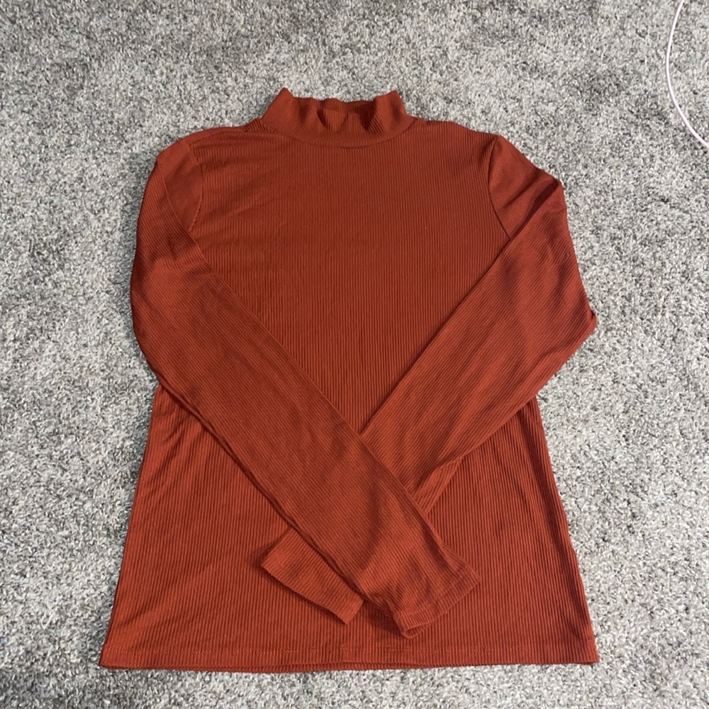 Brown ribbed mock turtle neck